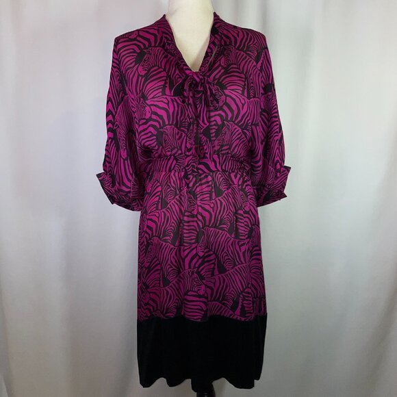 Paul & Joe Dresses & Skirts - Paul & Joe Paris Silk Dress Size M Zebra Print Fushcia Black Dolman Sleeves